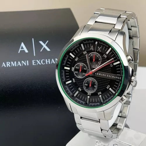 Armani Exchange Hampton AX2163 Men's Chronograph Watch – Black Dial with Silver Stainless Steel Strap
