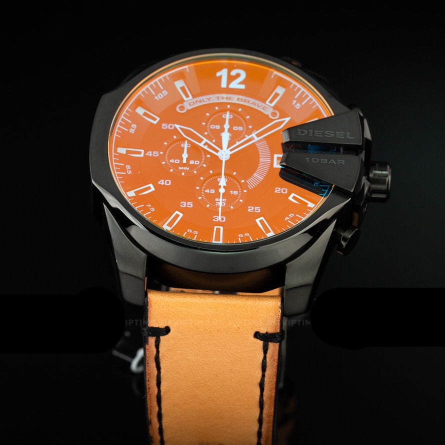 Diesel DZ4476 Mega Chief Chronograph Men's Watch – Black Dial & Brown Leather Strap