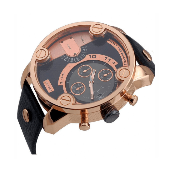 Diesel DZ7282 Little Daddy Men's Watch – Black & Gold Dial & Black Leather Strap